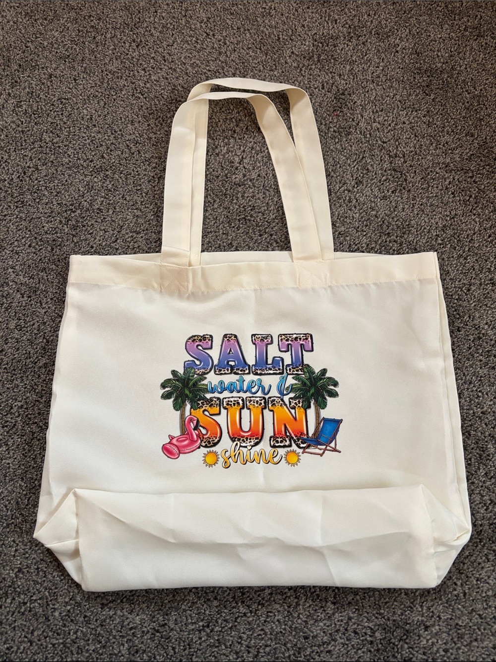 Cream "Salt Water Sun Shine" Beach Tote Bag